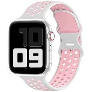 HiClothbo Compatibel met Apple Watch Band 38/40/41 mm, voor dames en heren, zachte, verstelbare, ademende siliconen armband voor iWatch Series 8 SE 7 6 5 4 3 2 1, wit/roze, wit/roze, 38/40/41mm