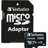 Verbatim 44085 Premium microSDXC - 128 GB geheugenkaart, incl. Adapter, klasse 10, waterdicht en schokbestendig, zwart