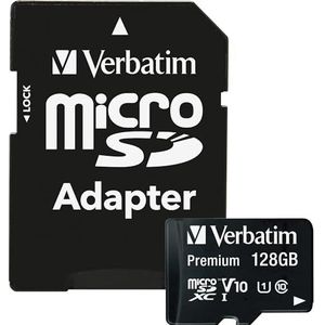Verbatim 44085 Premium microSDXC - 128 GB geheugenkaart, incl. Adapter, klasse 10, waterdicht en schokbestendig, zwart