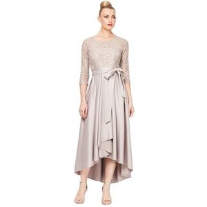 Alex Evenings Women's Satin Ballgown Formal Event Dress with Pockets and Tie Belt (Petite and Regular Sizes), Buff, 4