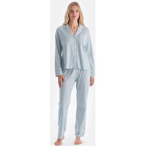 Dagi Dames Light Blue Striped Combed Modal Shirt Pyjama Set, 2XL, lichtblauw, XXL