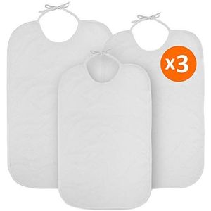 OrtoPrime X3 slabbetjes voor volwassenen, waterdicht, badstof + pvc, slabbetjes voor ouderen, waterdicht en herbruikbaar, verpakking van 3 stuks, Wit, Blanco
