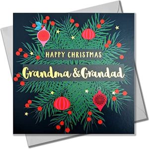 Kerstkaart, oma & opa krans, tekst verijdeld in glanzend goud