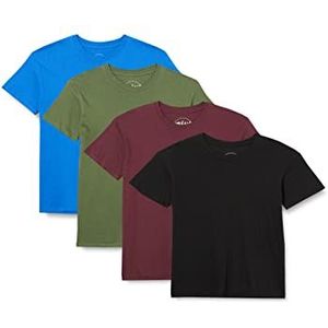 FM London (4-Pack) Organisch T-shirt voor heren | Medium gewicht heren T-shirts Multipack Ideaal voor dagelijks gebruik | Tag Free, Comfortabel, Zacht, Zwart, Bourgondië, Blauw, Groen, S