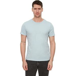 Trendyol Heren Blue Basic Slim Fit 100% Katoen Short Sleeve Bicycle T-shirt, XS