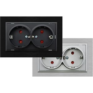 Dubbel Schuko-inbouwstopcontact, zwart, 16 A/250 V, ideaal voor elektrische installaties in woningen of kantoren.