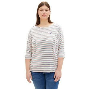 TOM TAILOR Dames T-shirt 1037296, 31289 - Offwhite Multicolor Stripe, 46 Grote maten