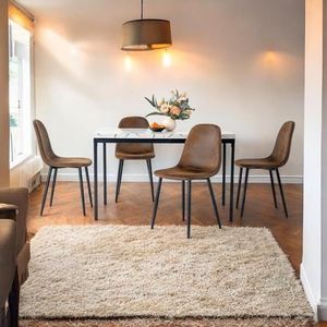 FurnitureR Woonkamertafels van imitatie wit marmer, eenvoudige en elegante stijl voor 4 tot 6 personen, dik houten blad met metalen structuur, voor eetkamer, ontvangstruimtes, 120 x 70 x 75 cm