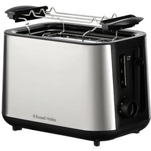 Russell Hobbs Heaton 27390-56 broodrooster [voor 2 sneden] (extra brede broodrooster, 6 bruiningsniveaus, heffunctie, ontdooi-, opwarm- en stopfunctie, kruimellade, broodjesopzetstuk, roestvrij staal)