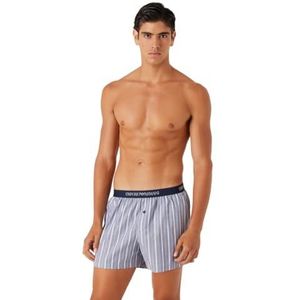 Emporio Armani Yarn Dyed Woven Pajama Boxer Shorts voor heren, Blue Irregular Stripe, M