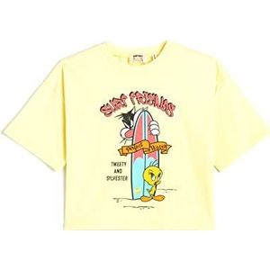 Koton Girls's Sylvester and Tweety Licenced Short Sleeve Bedrukt Katoenen T-shirt, geel (153), 5-6 Jaar