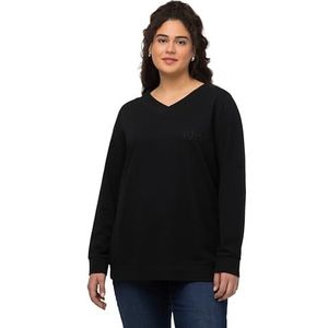 Ulla Popken Dames Diepe V-hals sweatshirt, zwart, 54-56 grote maten