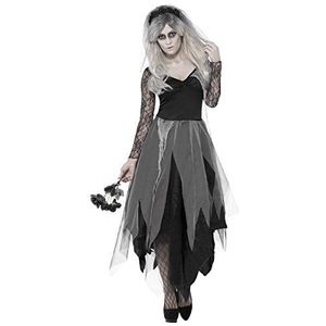Graveyard Bride Costume, Black, with Dress & Rose Veil, (PLUS X2)