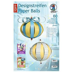 Ursus 23430099 Paper Balls Emily, designstrips, 60 stroken en accessoires voor 8 decoratieve ballen