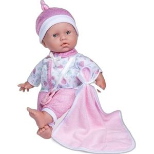 JC TOYS - De babypop van 28 cm heeft een zacht en wasbaar lichaam, deken en fopspeen, roze bloemenpatroon, ontworpen in Spanje, 12 maanden
