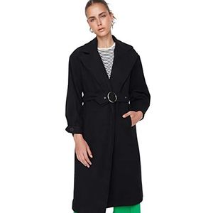 Trendyol Effen normale jas met reverskraag voor dames, Zwart, 66