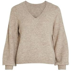 Vila VIJAMINA REV V-hals L/S gebreide TOP-NOOS gebreide trui, natuurlijk melange, L, Natural Melange, L