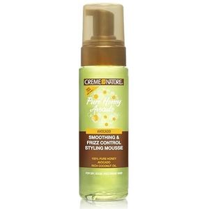 Creme of Nature, Pure Honey Hair Food Avocado, Avocado-olie en Honey Styling Mousse, definieert krullen en vermindert kroezen, stylingbehandeling voor pluizig krullend haar, 207 ml