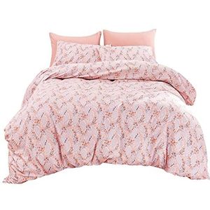 JSD 3-delige oranje bloemenprint dekbedovertrek set queen size, zacht blauw Paisley dekbedovertrek met 2 kussen shams