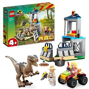 LEGO 76957 Jurassic Park Velociraptor ontsnapping Dinosaurus Speelgoed voor Jongens, Meisjes, Alle Kinderen vanaf 4 Jaar, Set met Dino Dieren Figuren, Terreinwagen en 2 Mini Figuren