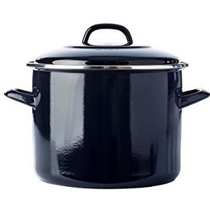 BK Indigo Nederlandse geëmailleerde kookpan met deksel, 24cm/8,7 liter, inductie, ovenbestendig, vaatwasmachinebestendig, zwart