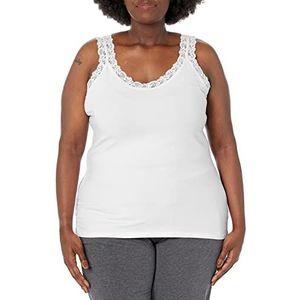 Just My Size Women's Plus Size Stretch Jersey Lace Trim Tank, White, 5X