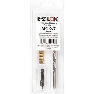 E-Z LOK 400-M4 schroefdraadinzetstukken voor hout, installatieset, messing, inclusief schroefdraadinzetstukken M4-0,7 (10), boor, installatiegereedschap