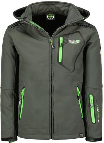 Geographical Norway Tanada Softshelljas met capuchon voor heren, waterdicht, outdoorjas, winddicht, tactisch, duurzaam, wandelen, skiën, herfst, winter, lente (donkergrijs, S), Donkergrijs, S
