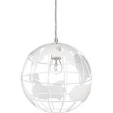 Relaxdays hanglamp wereldbol, metaal, verstelbaar, Ø 30 cm, 1-lichts, woonkamer, eetkamer, plafondlamp modern, wit