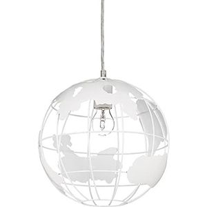 Relaxdays hanglamp wereldbol, metaal, verstelbaar, Ø 30 cm, 1-lichts, woonkamer, eetkamer, plafondlamp modern, wit