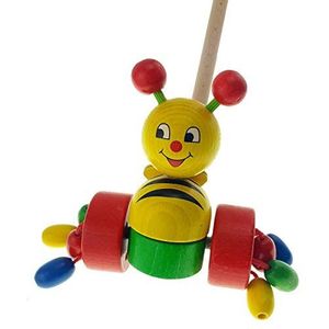 Hess houten speelgoed 14457 - duwfiguur van hout, kleurrijke bijen, ca. 13 x 15 x 60 cm, kindvriendelijk speelgoed om te duwen en te trekken voor peuters