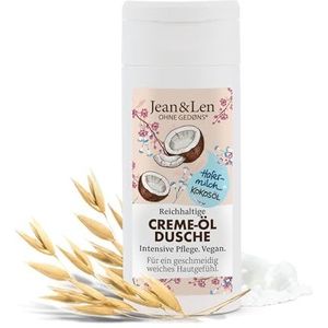 Jean & Len Rijke crème-olie, douche, havermout en kokosolie, reisformaat, beschermt de huid tegen uitdrogen, praktisch reisformaat, zonder parabenen en siliconen, pH-huidneutraal, vegan, 50 ml