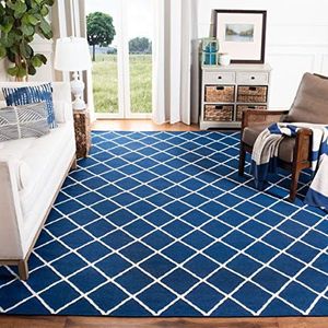 Safavieh Dhurrie tapijt, vlakweefsel, katoen, grijs/ivoorkleurig 160 X 230 cm Donkerblauw
