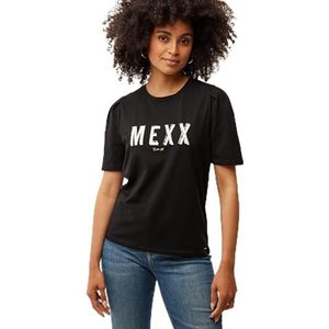 Mexx Dames Ronde Hals Tee met Geplooide Korte Mouw T-Shirt, Zwart, XL