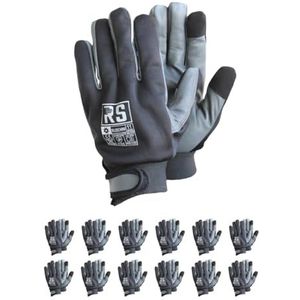 RS Bildershir Montagehandschoenen, de eerste leren handschoen op de markt met touchscreen-functie, maat 8, 12 paar, grijs, werkhandschoenen, leer, beschermende handschoenen, met klittenbandsluiting