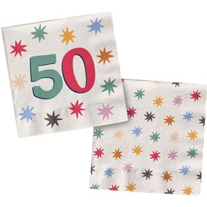 Folat 26878 Decoratie wit met kleurrijke sterren servetten 50-Starburst-33 x 33 cm-20 stuks vrolijk en kleurrijk feestservies voor kinderen en volwassenen verjaardag, meerkleurig