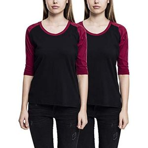 Urban Classics Dames T-shirt (verpakking van 2), Multicolour (Zwart/Bourgondië (Pack van 2) 00651), XS