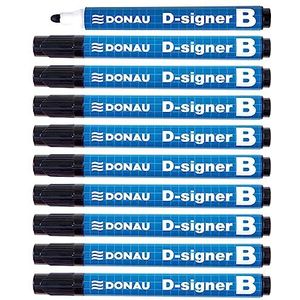 DONAU D-Signer B whiteboard-markeerstiften, 10 stuks, zwart, ronde punt 2-4 mm, droogbestendig, tot 72 uur zonder dop, niet-giftige inkt