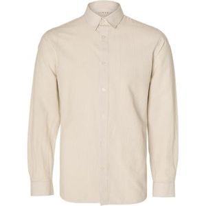 SELETED HOMME Ls Noos Slhslimnew-Linen Shirt met lange mouwen voor heren, Pure kasjmier/Stripes: strepen, XL