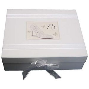 Witte Katoenen Kaarten ""75"" Verjaardag herinneringen Zilver Schoen Ontwerp Grote Keepsake Box (SHU75X)