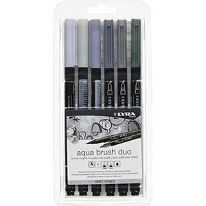 LYRA Aqua Brush Duo, Fine Art Brush Marker Set, Dual Tip, 6 verschillende grijstinten, in water oplosbare pennen, ideaal voor professionals en studenten