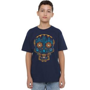 Coco Kleurrijke Dag van de Dode Schedel met Miguel en Dante Unisex Kids T-shirt, Navy, 3-4 Jaar, marineblauw, 3-4 jaar
