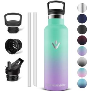 Vikaster Thermosfles, 0,5 l, BPA-vrije drinkfles, thermosfles met rietje, voor school, sport, fiets, camping, fitness, outdoor