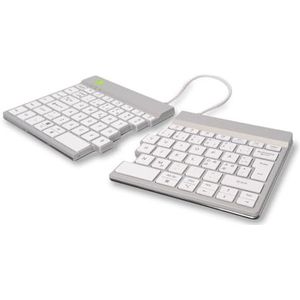 R-Go Split Toetsenbord, Bluetooth 5.0, met anti-RSI-software, ergonomisch design met gedeelde toetsen, multi-media-bedieningselementen, QWERTY Nodic Layout, compatibel met Windows/Linux/Mac, wit