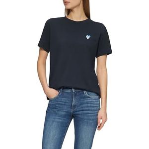 s.Oliver - T-shirt - Blauw - Katoen - Broderie in Vorm van Hart