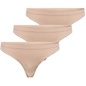 Only Onlvicky Rib S-Less Thong 3-PK Noos Tangas, Rugby Tan/Pack: 3, XS-S Dames, Rugby Tan/Pack: 3