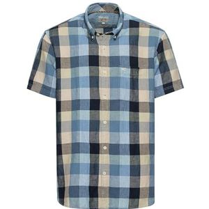 camel active Geruit hemd voor heren van linnenmix, blauw-beige, S