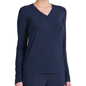 Schiesser Dames slaapshirt lange mouwen modal met knoopsluiting - Mix + Relax, Blauw_175478, 48 NL