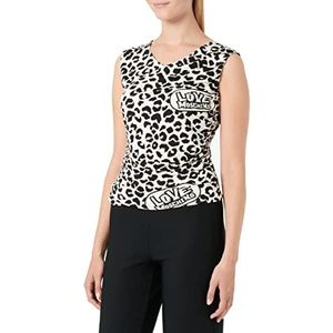 Love Moschino Dames Mouwloos Draped Top Animalier Printed T-Shirt, Beige Black, 44