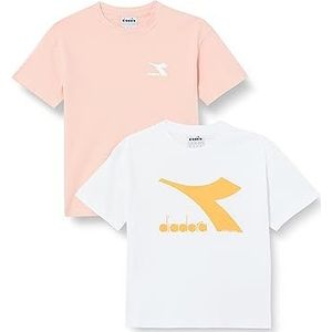 Diadora JU.Double Pack T-shirt SS Logo Kinderen en Tieners, Roze Melody/Optical White, XL